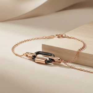 925 Sterling Silver Rose Gold Plated Interlocking Oval Link Bracelet for Women | Modern Geometric Chain Jewellery