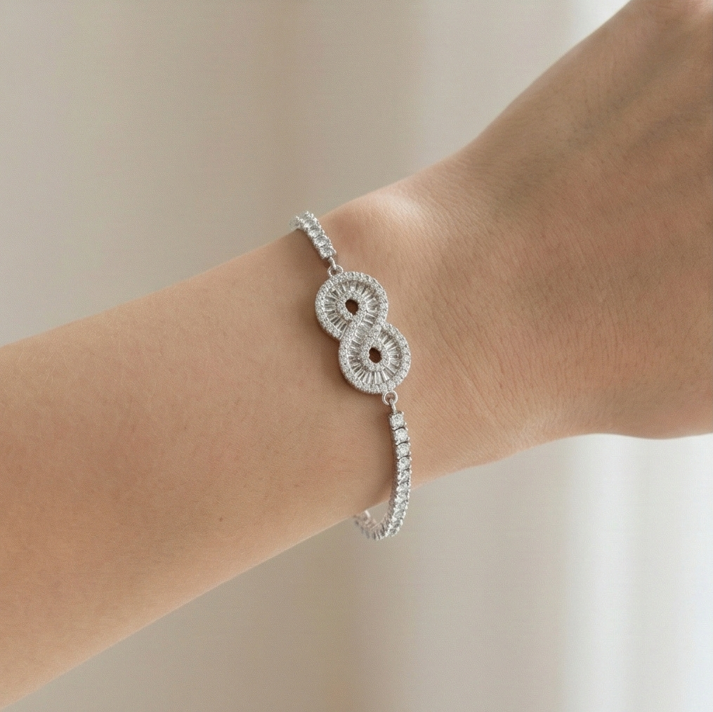 925 Sterling Silver Infinity Link Tennis Bracelet Jewellery for Women Silver Finish