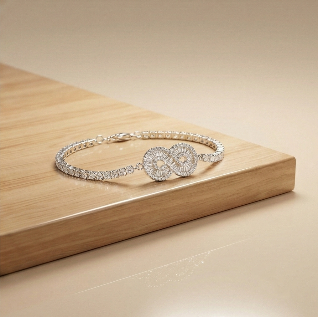 925 Sterling Silver Infinity Link Tennis Bracelet Jewellery for Women Silver Finish