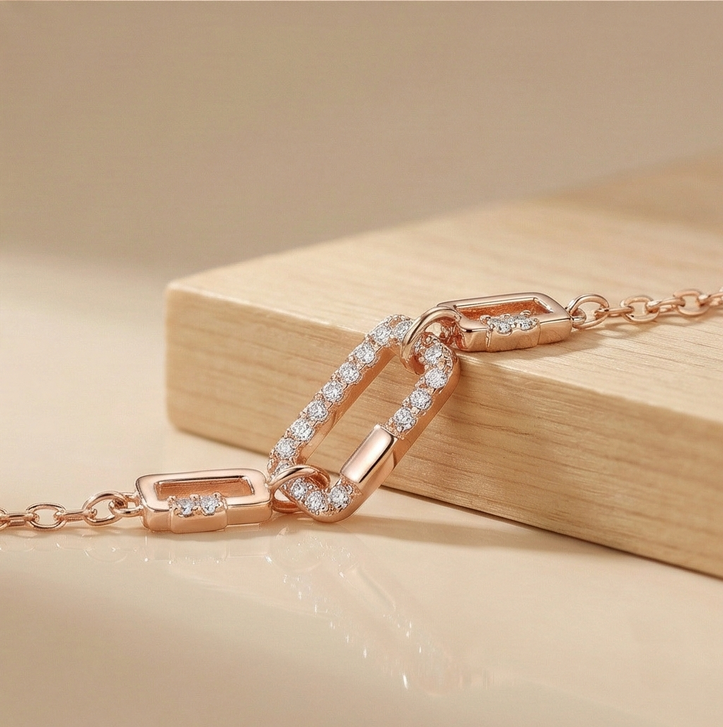 925 Sterling Silver Rose Gold Plated Geometric Paperclip Link Bracelet Jewellery for Women