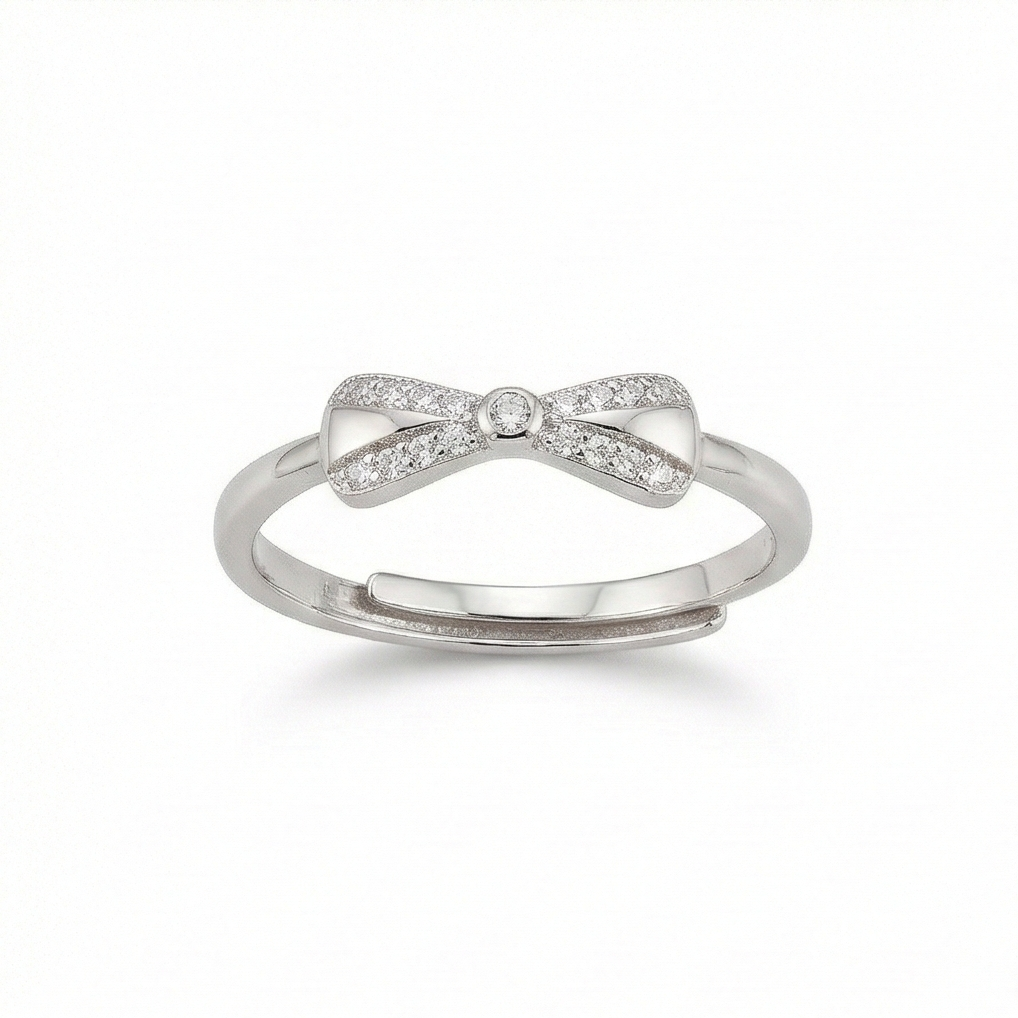 925 Sterling Silver Sparkling Bow Knot Adjustable Ring Jewellery for Women & Girls