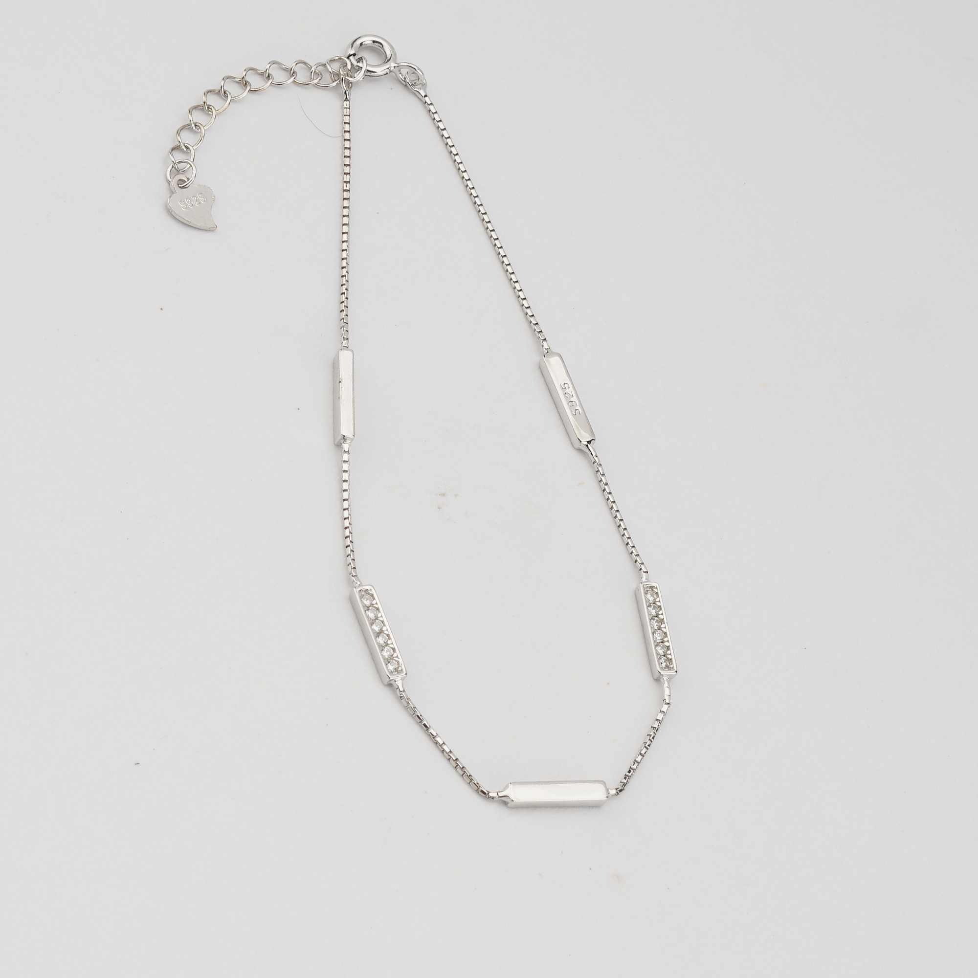 925 Sterling Silver Bar Station Bracelet for Women, High Polish Rhodium Finish Minimalist Jewellery