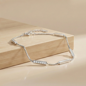 925 Sterling Silver Bar Station Bracelet for Women, High Polish Rhodium Finish Minimalist Jewellery