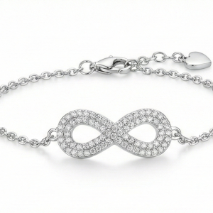 925 Sterling Silver Infinity Bracelet for Women, High Polish Rhodium Finish Love Symbol Jewellery