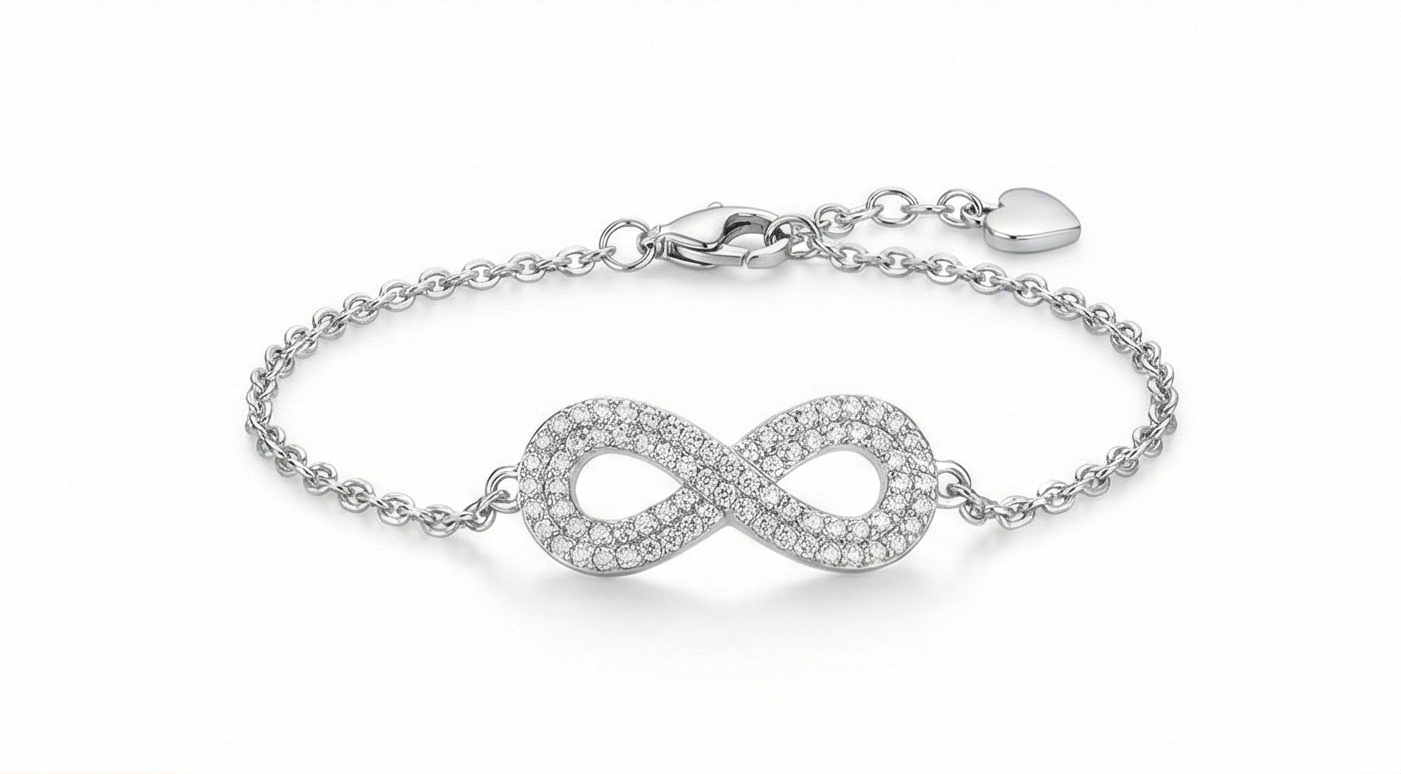 925 Sterling Silver Infinity Bracelet for Women, High Polish Rhodium Finish Love Symbol Jewellery