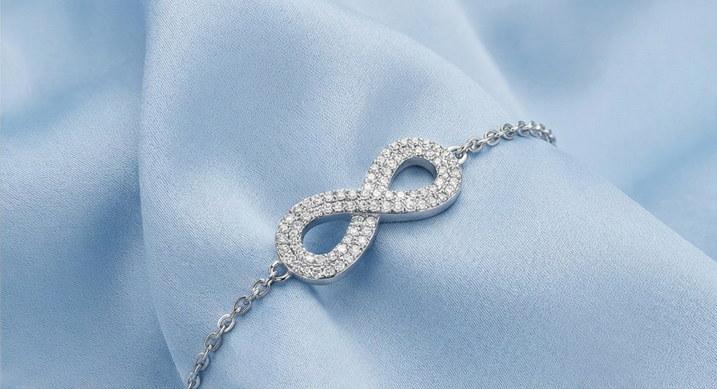 925 Sterling Silver Infinity Bracelet for Women, High Polish Rhodium Finish Love Symbol Jewellery