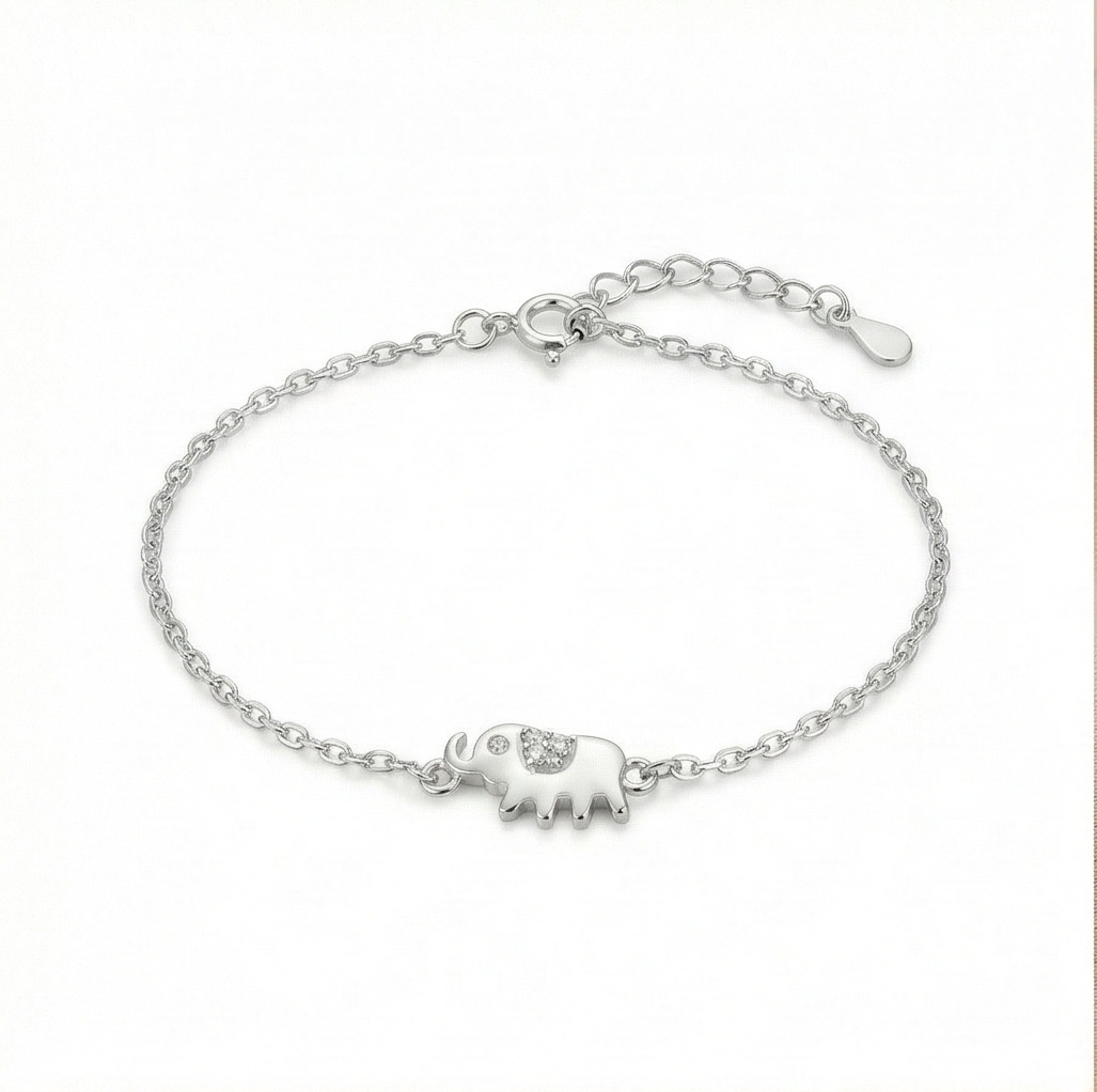 925 Sterling Silver Lucky Elephant Bracelet for Women, Cute Animal Motif Jewellery