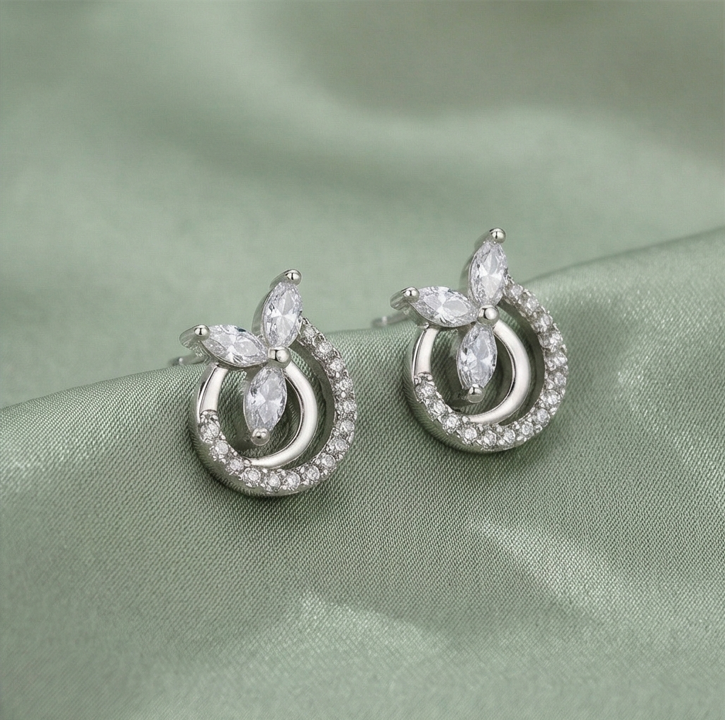 925 Sterling Silver Floral Halo Circle Stud Earrings Jewellery for Women