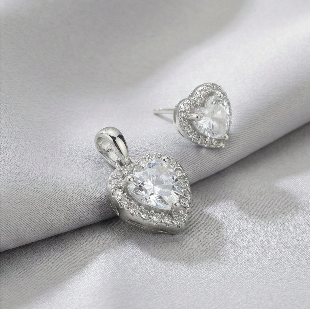 925 Sterling Silver Heart Halo Pendant Set Rhodium Plated Jewellery