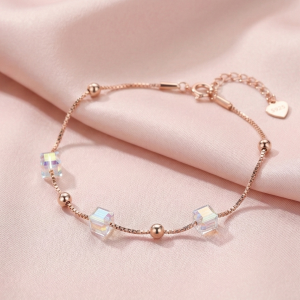 925 Sterling Silver Rose Gold Plated Iridescent Cube Station Bracelet Jewellery for Women