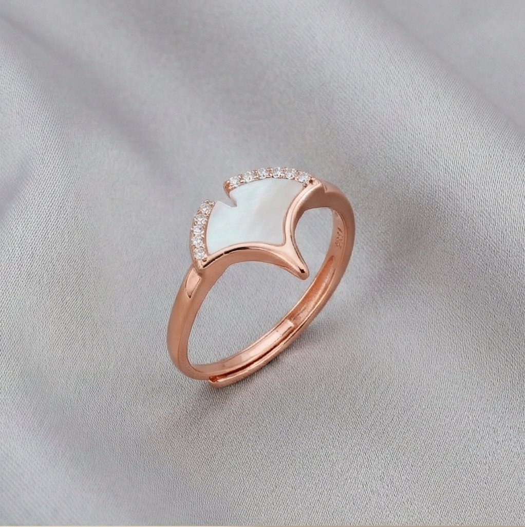 925 Sterling Silver Gingko Leaf Mother of Pearl Ring Jewellery for Women - Rose Gold Plated