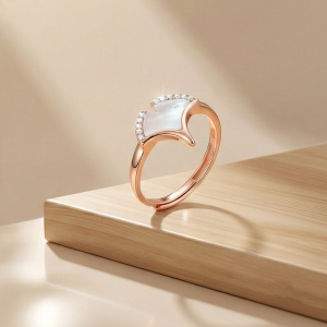 925 Sterling Silver Gingko Leaf Mother of Pearl Ring Jewellery for Women - Rose Gold Plated