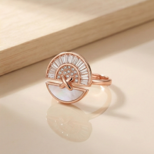 925 Sterling Silver Sunburst Fan Design Ring Jewellery for Women - Rose Gold Finish