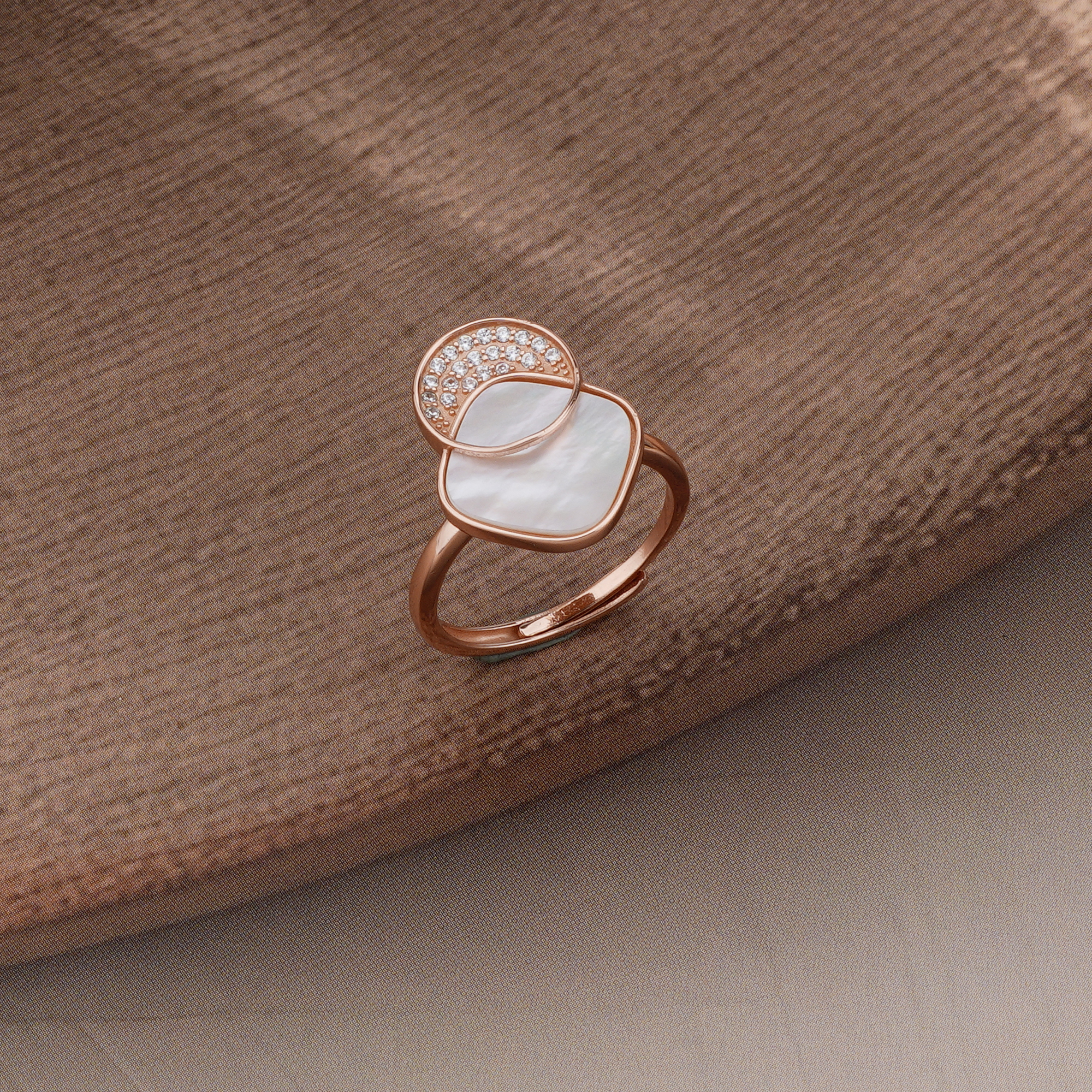 925 Sterling Silver Geometric Mother of Pearl Ring Jewellery for Women – Rose Gold Plated