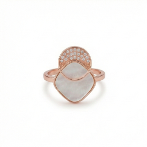925 Sterling Silver Geometric Mother of Pearl Ring Jewellery for Women - Rose Gold Plated