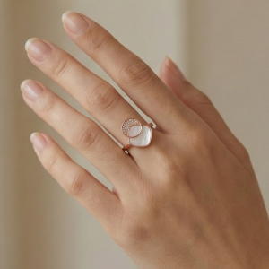 925 Sterling Silver Geometric Mother of Pearl Ring Jewellery for Women - Rose Gold Plated