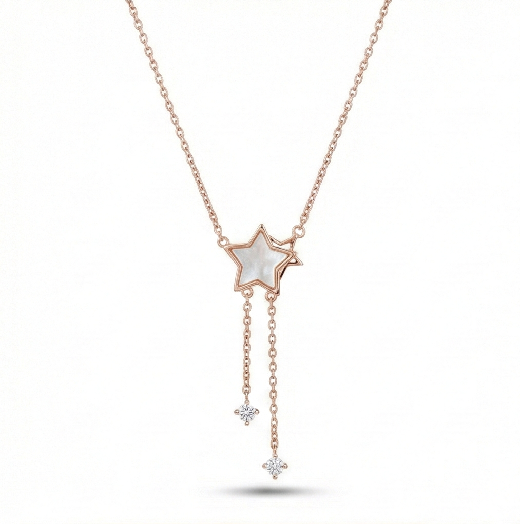 925 Sterling Silver Rose Gold Plated Star Drop Lariat Necklace Jewellery for Women