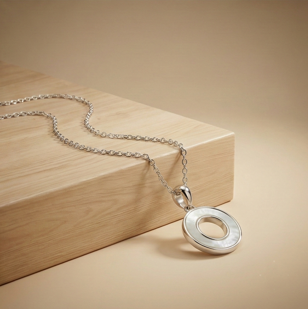 925 Sterling Silver Minimalist MOP Circle Pendant Necklace Jewellery for Women