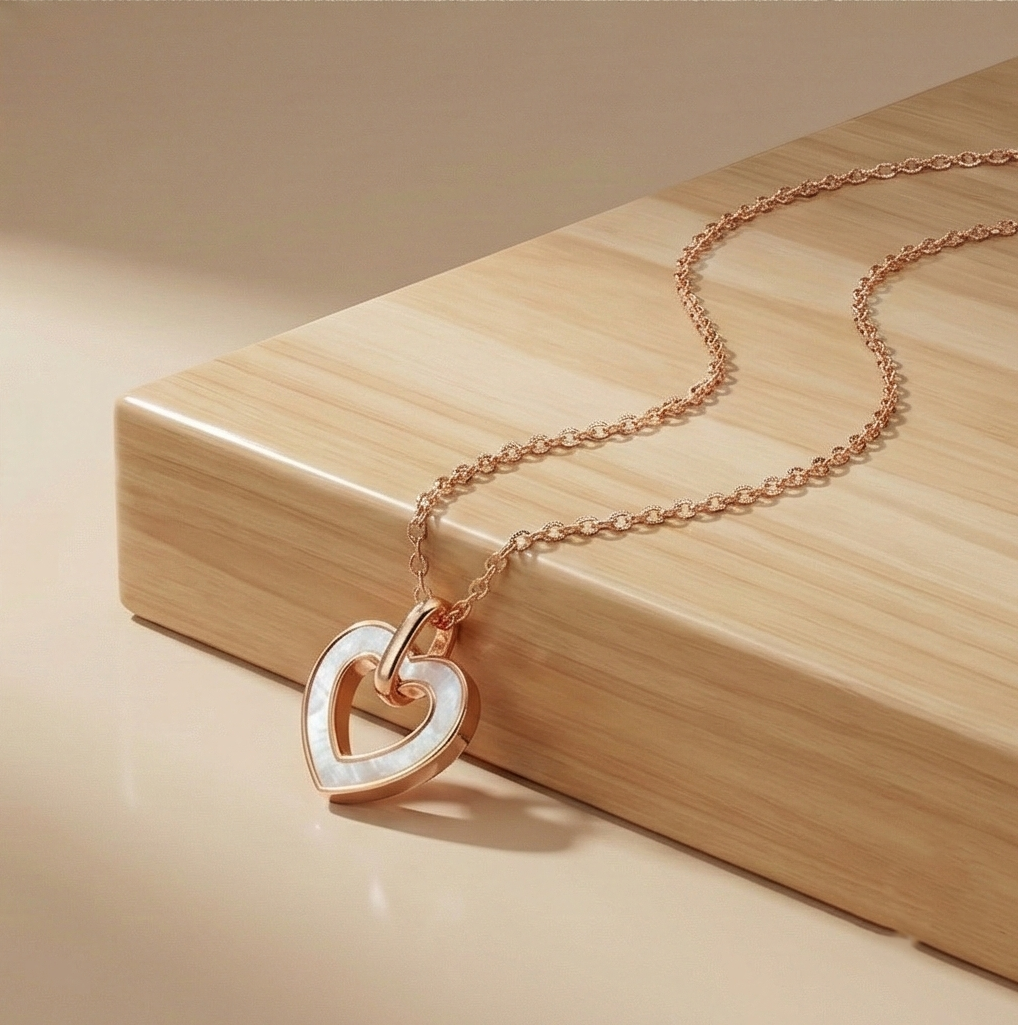 925 Sterling Silver Rose Gold Plated MOP Heart Pendant Necklace for Women, White Inlay Romantic Jewellery