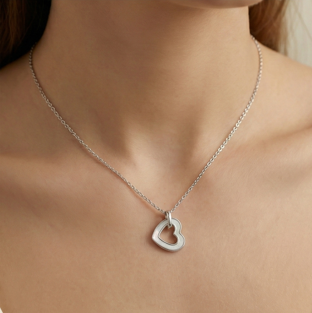 925 Sterling Silver MOP Open Heart Pendant Necklace Jewellery for Women