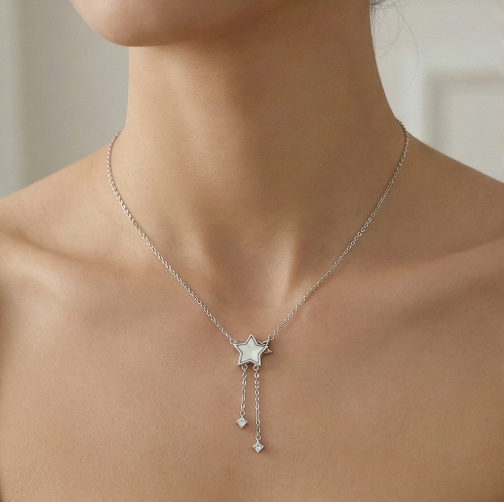 925 Sterling Silver Star Drop Lariat Necklace Jewellery for Women & Girls