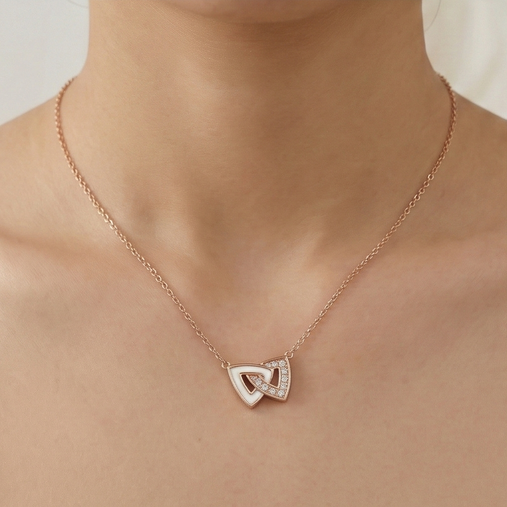 925 Sterling Silver Rose Gold Plated Interlocking Triangle Necklace Jewellery for Women