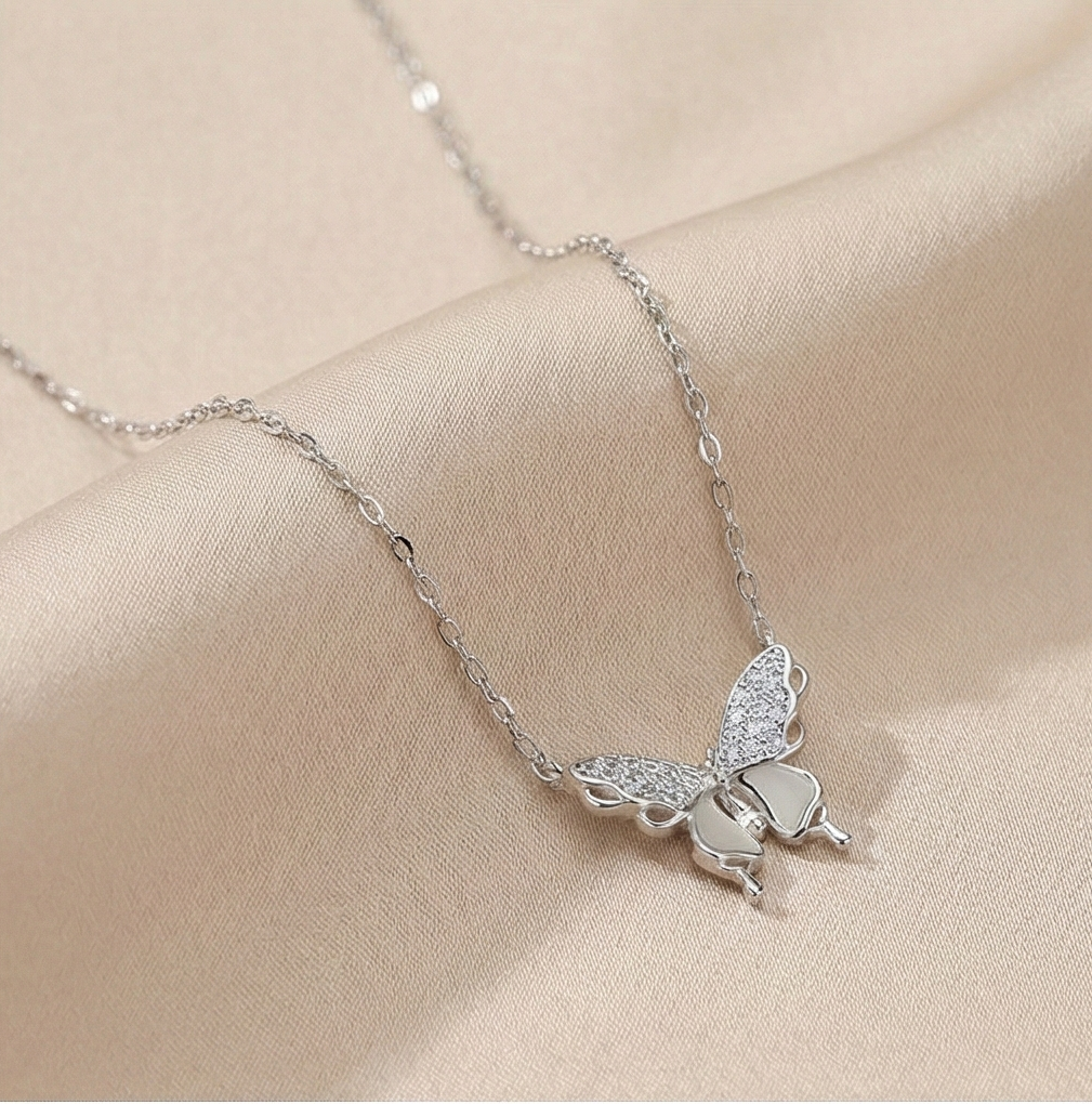 925 Sterling Silver Butterfly Pendant Necklace Rhodium Finish Jewellery for Women