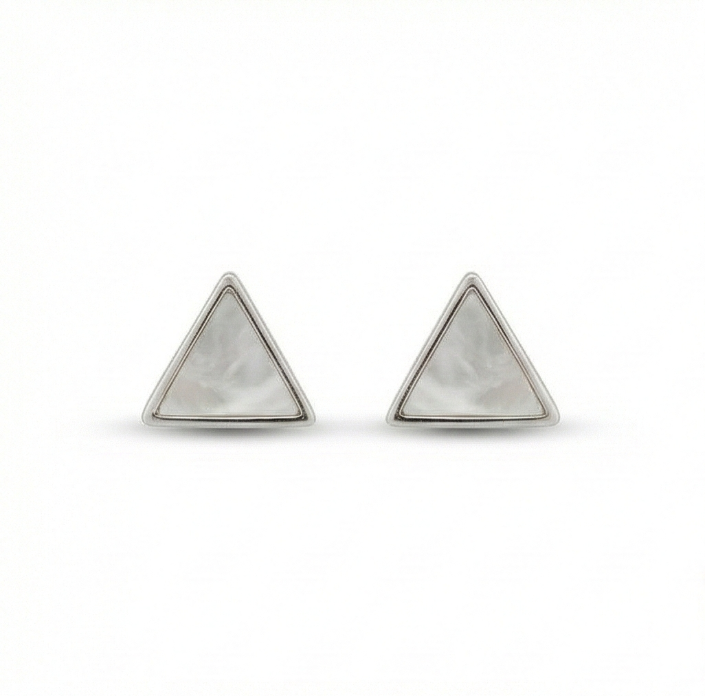 925 Sterling Silver Geometric Triangle Stud Earrings Mother of Pearl Inlay Jewellery