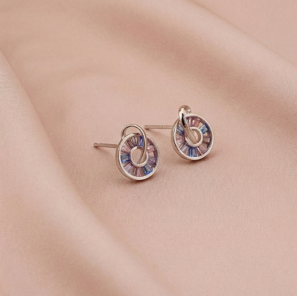 925 Sterling Silver Multi Color Geometric Stud Earrings Rhodium Finish Jewellery for Women