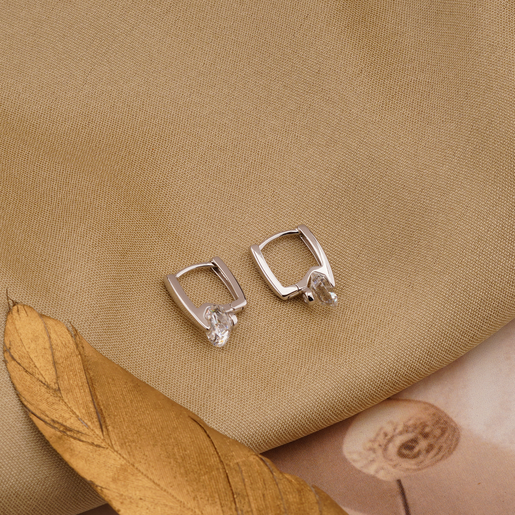 925 Sterling Silver Geometric Drop Huggie Earrings Rhodium Plated Contemporary Jewellery