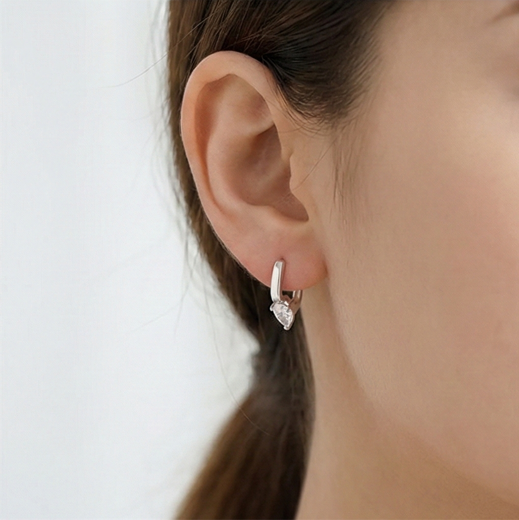 925 Sterling Silver Geometric Drop Huggie Earrings Rhodium Plated Contemporary Jewellery