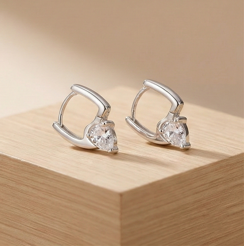 925 Sterling Silver Geometric Drop Huggie Earrings Rhodium Plated Contemporary Jewellery