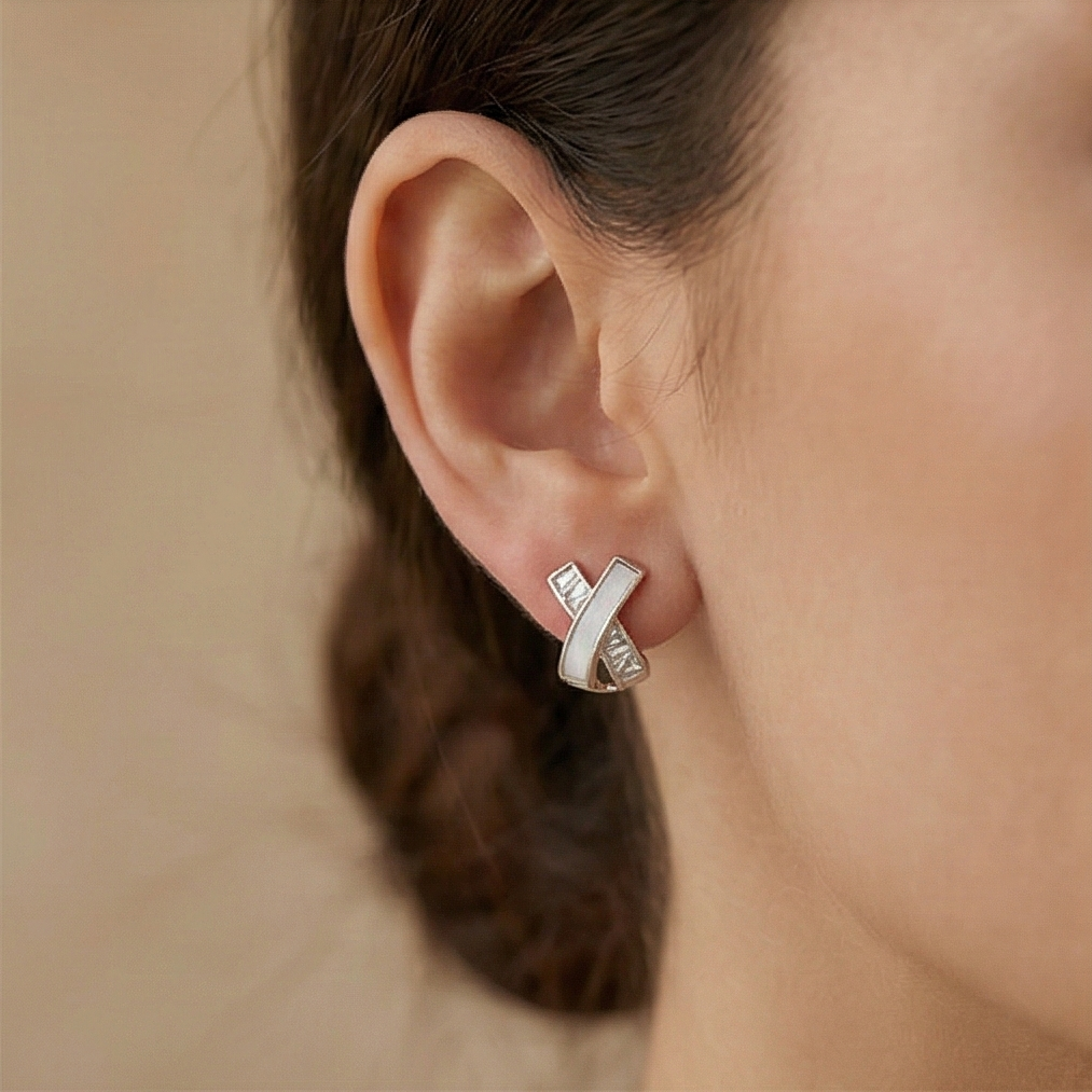 925 Sterling Silver Criss Cross Stud Earrings Mother of Pearl Jewellery for Women