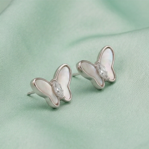 925 Sterling Silver Butterfly Stud Earrings Mother of Pearl Inlay Jewellery
