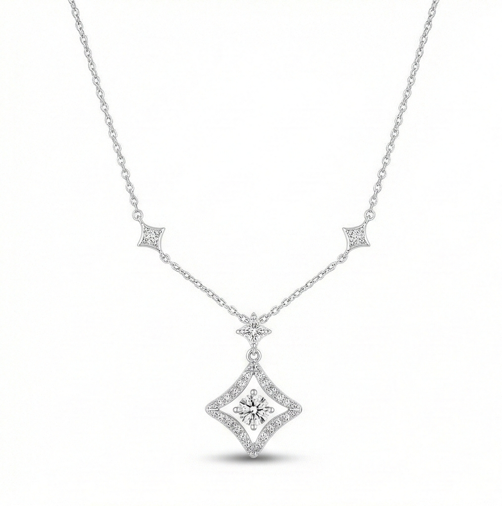925 Sterling Silver Geometric Pendant Necklace Rhodium Plated Jewellery for Women