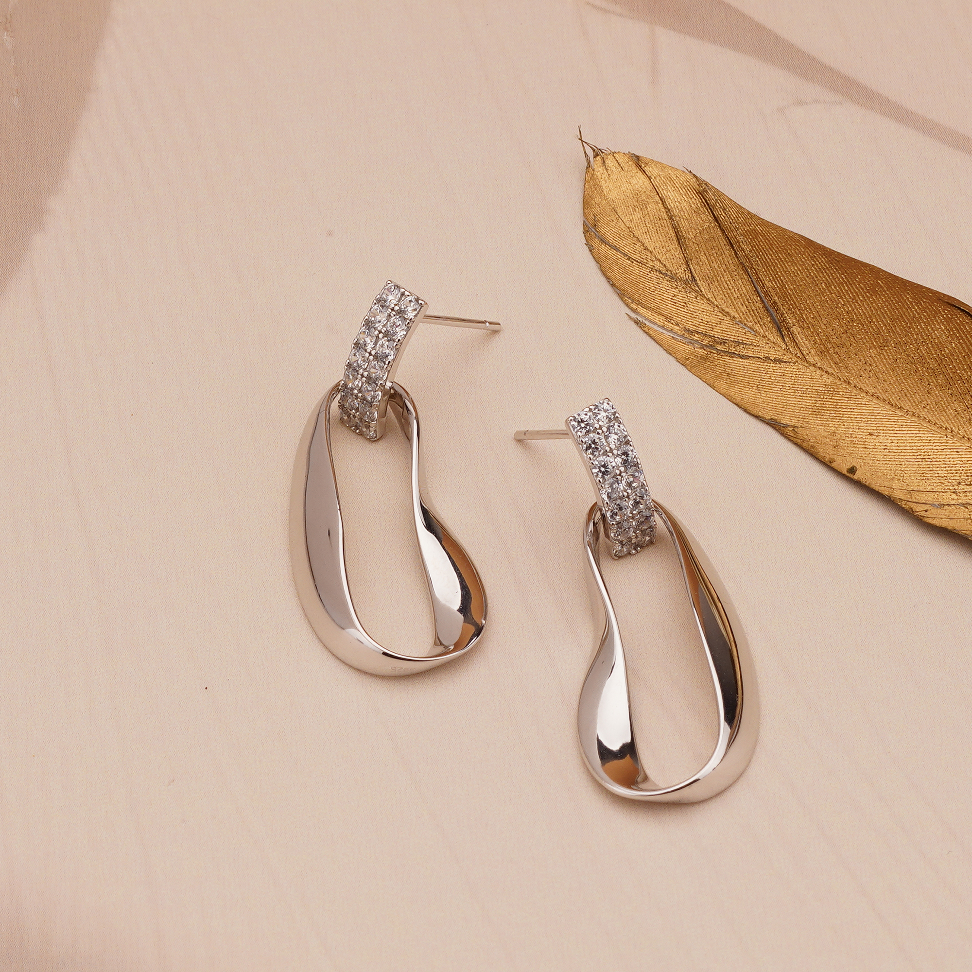 925 Sterling Silver Abstract Oval Drop Earrings High Polish Contemporary Jewellery