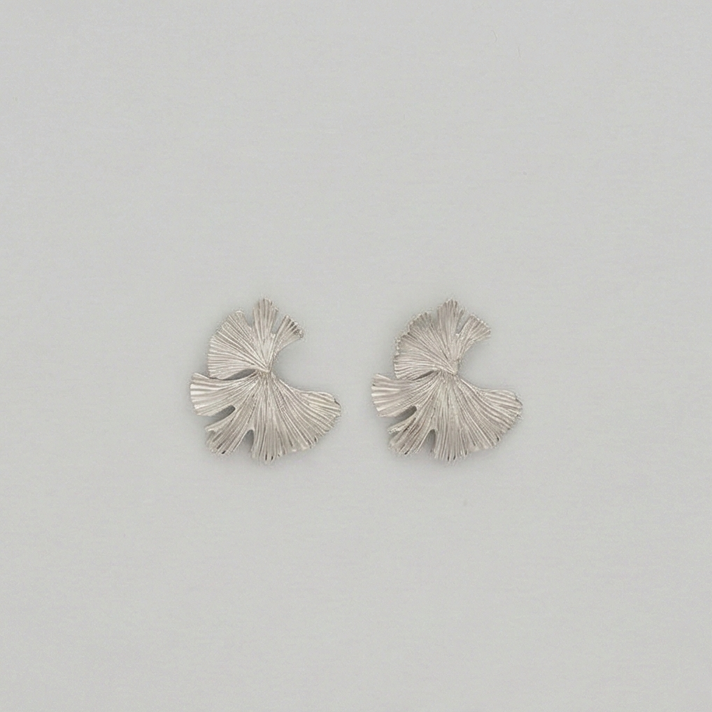 925 Sterling Silver Textured Fan Stud Earrings Platinum Finish Statement Jewellery