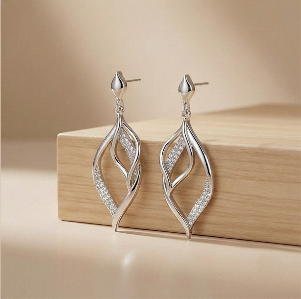 925 Sterling Silver Twisted Leaf Drop Earrings Rhodium Finish Jewellery for Women