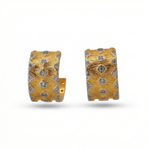 925 Sterling Silver Geometric Pattern Hoop Earrings Gold Plated Textured Jewellery