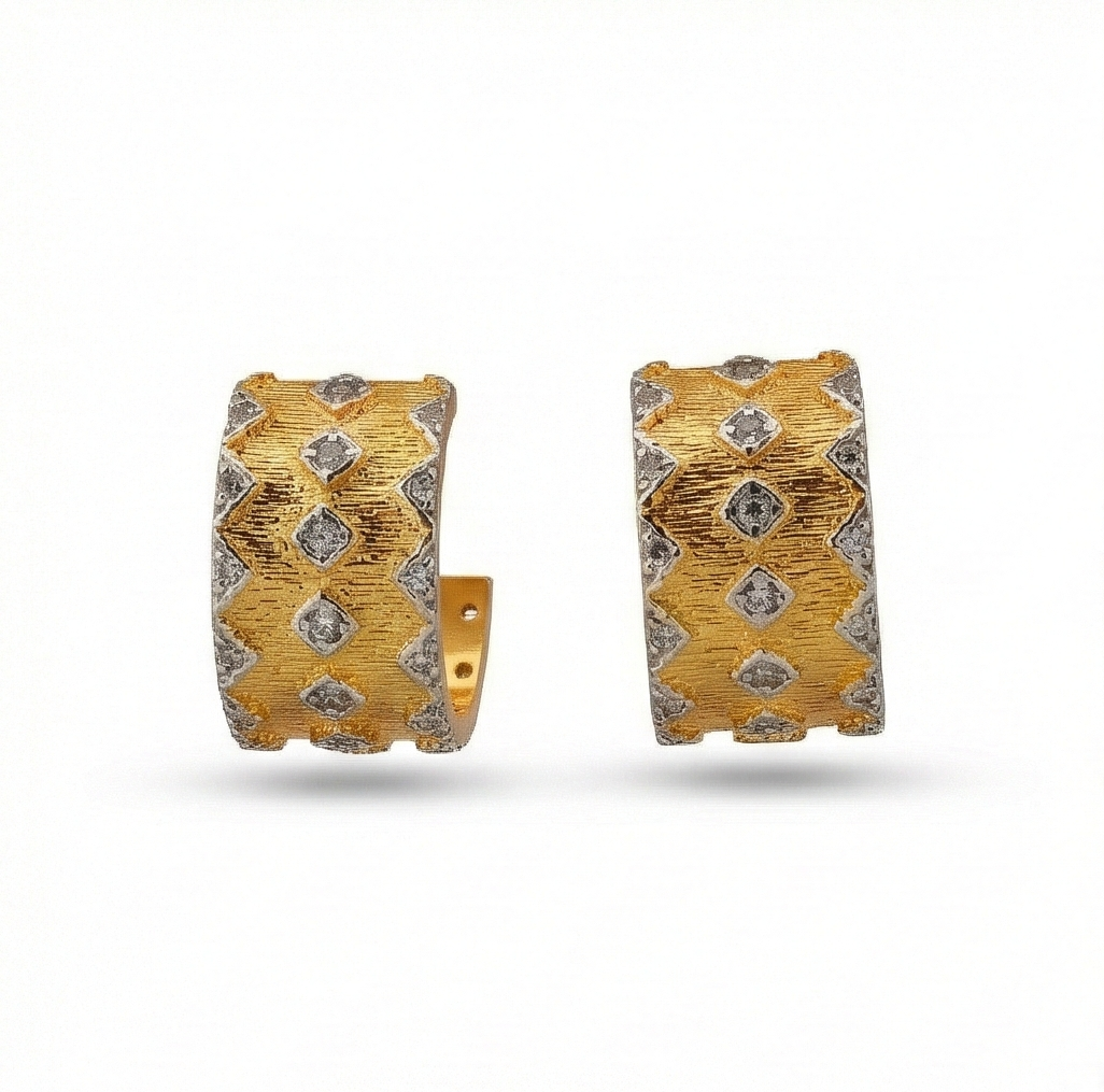 925 Sterling Silver Geometric Pattern Hoop Earrings Gold Plated Textured Jewellery