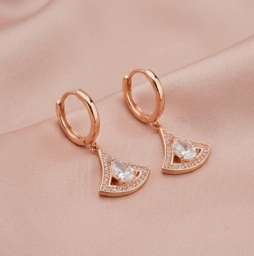 925 Sterling Silver Art Deco Fan Drop Earrings Rose Gold Plated Statement Jewellery