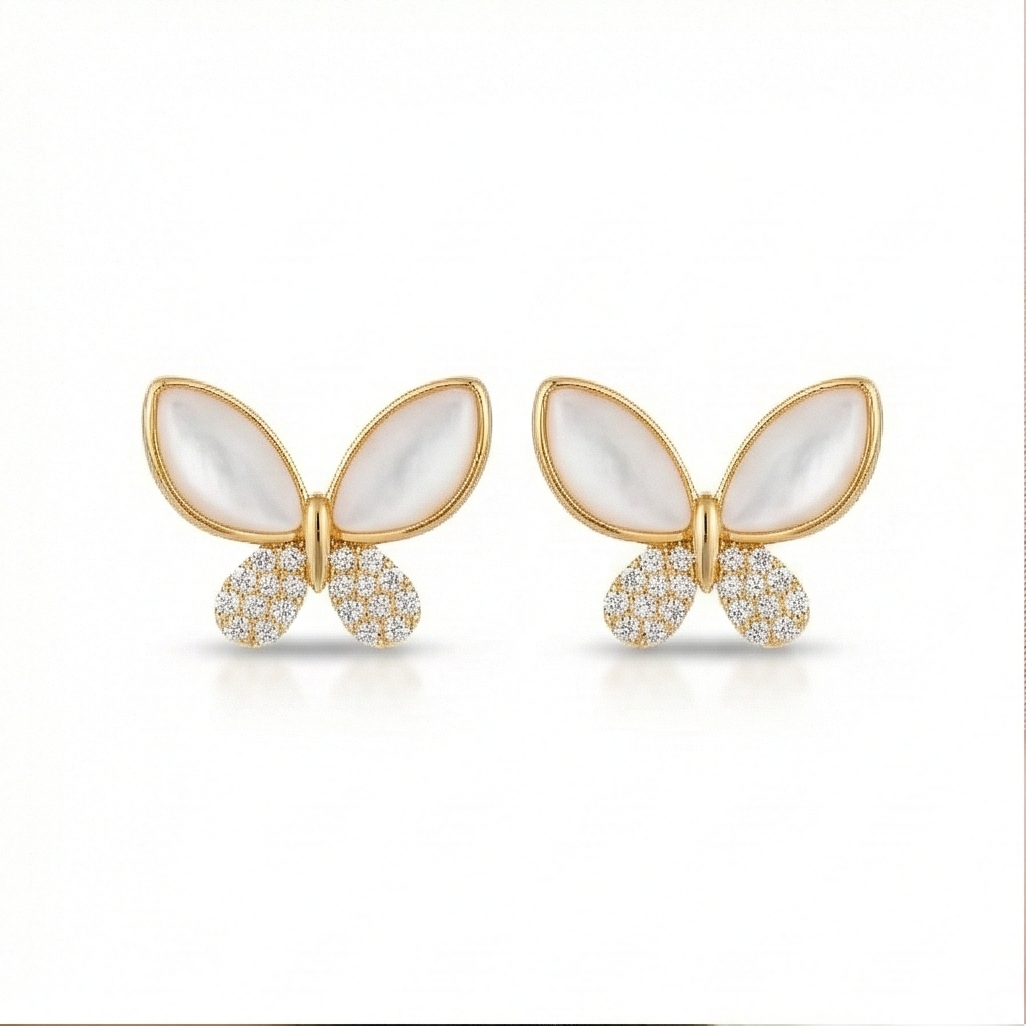 925 Sterling Silver Butterfly Stud Earrings Gold Plated Nature Inspired Jewellery