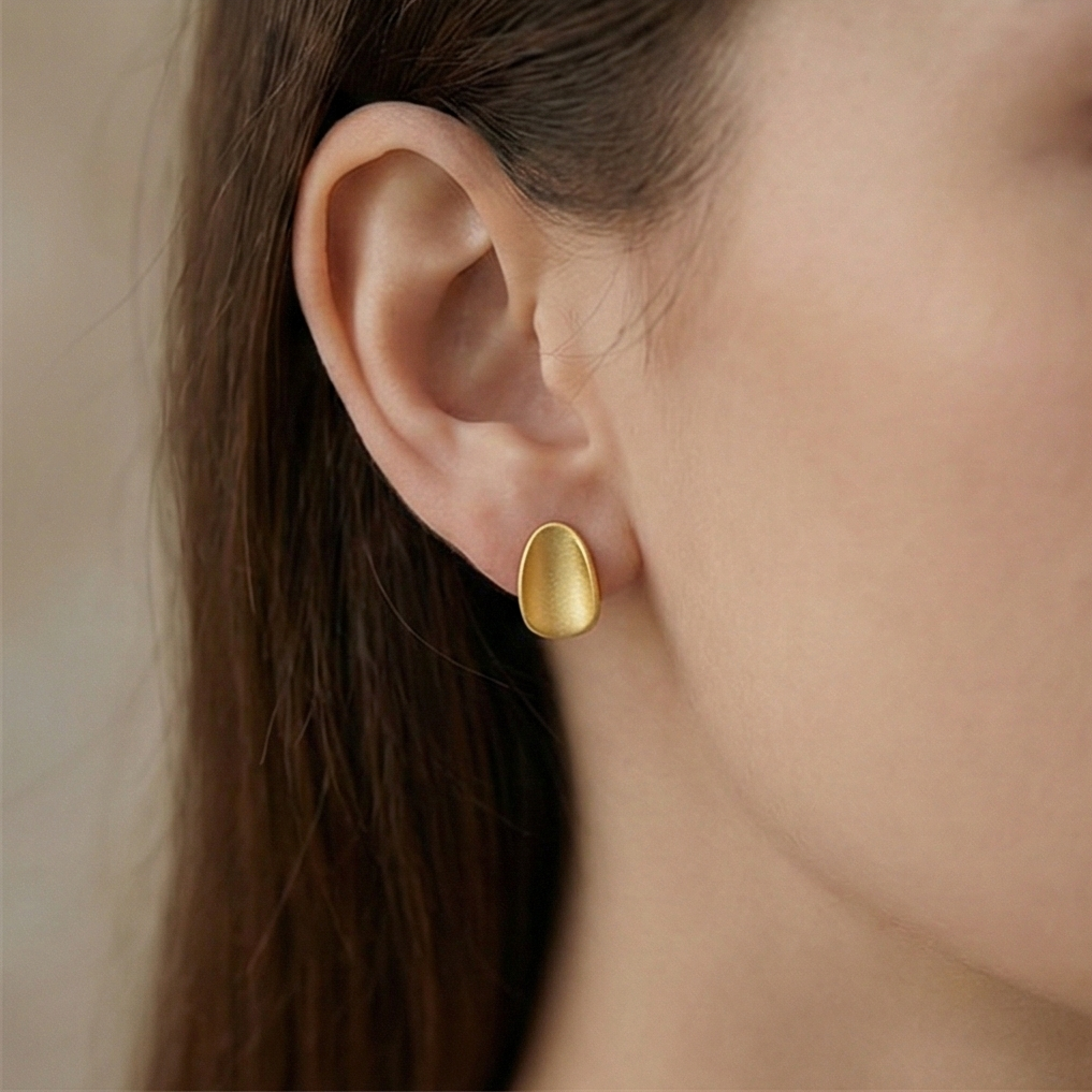 925 Sterling Silver Organic Pebble Stud Earrings Gold Plated Matte Finish Jewellery
