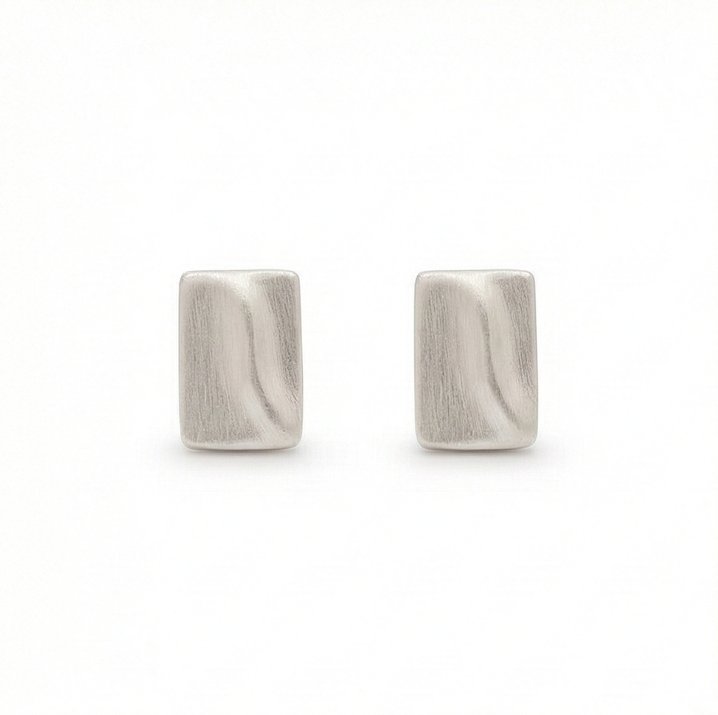 925 Sterling Silver Textured Rectangular Stud Earrings Matte Finish Modern Jewellery