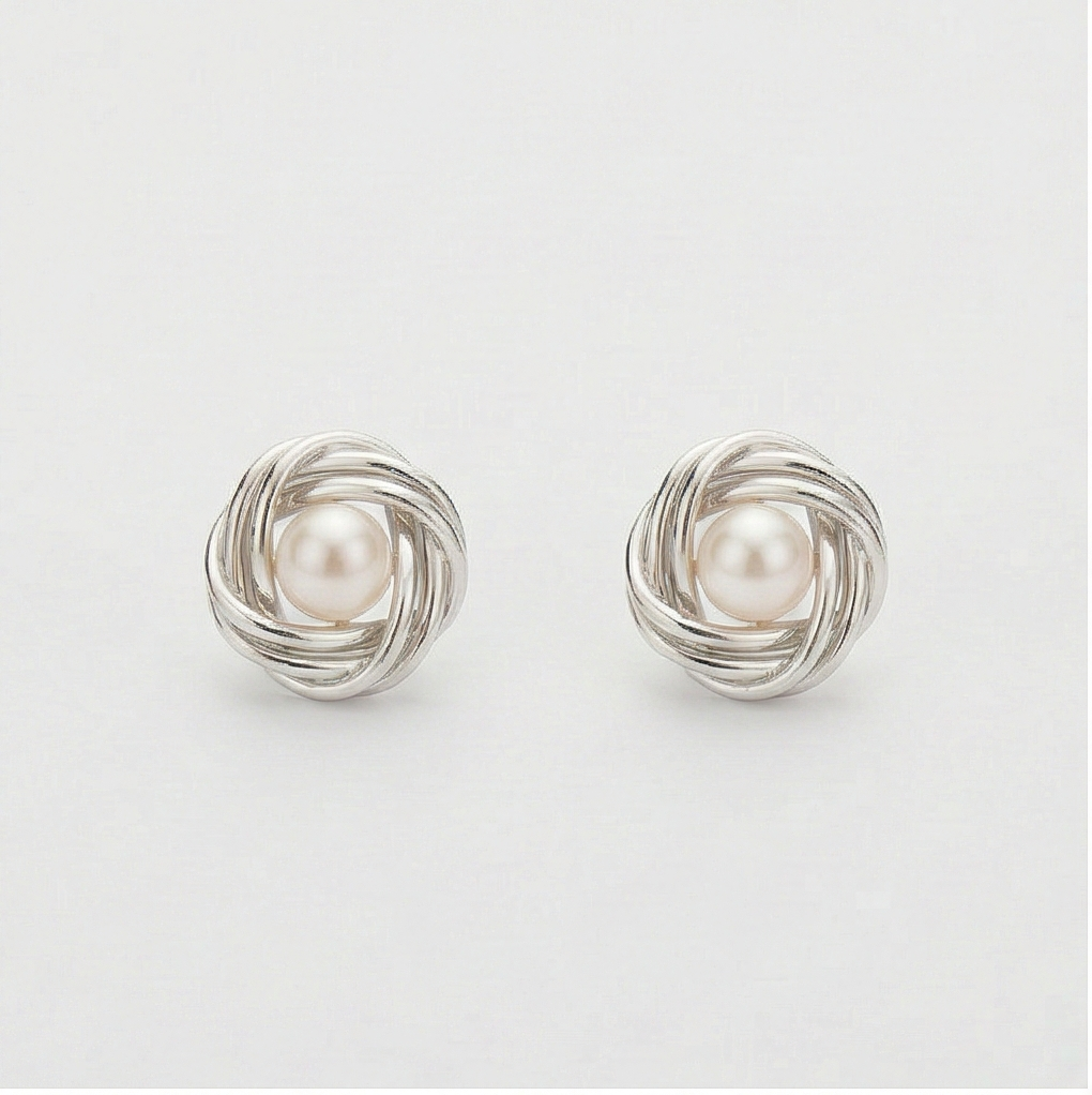 925 Sterling Silver Love Knot Pearl Stud Earrings High Polish Jewellery for Women