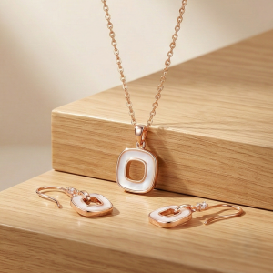 LUXE 925 Sterling Silver Rose Gold Plated Geometric Open Square Pendant and Drop Earrings Jewellery Set for Women