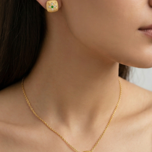 LUXE 925 Sterling Silver Textured Cushion Pendant Necklace and Earrings Set Yellow Gold Finish Vintage Jewellery
