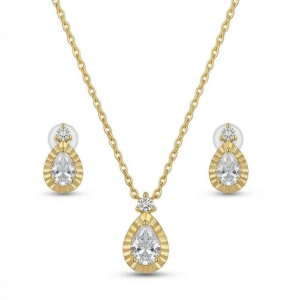 LUXE 925 Sterling Silver Teardrop Necklace and Earrings Set with Yellow Gold Finish LUXE Jewellery