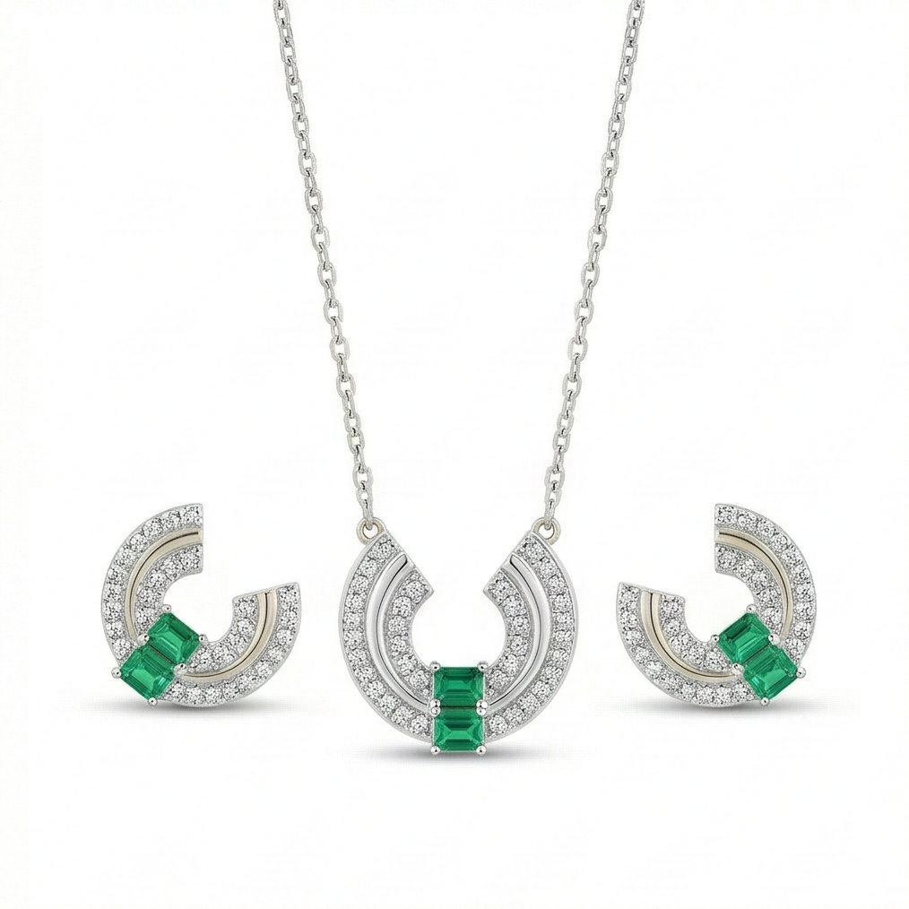 LUXE 925 Sterling Silver U-Shaped Geometric Necklace and Earrings Set in High Polish Finish Fine Jewellery
