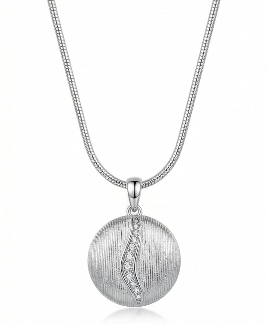 LUXE 925 Sterling Silver Round Textured Disc Pendant Necklace High Polish Finish Statement Jewellery